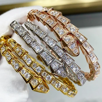 Euroopa Brand Ehted on 925 Sterling Hõbe Täielik Teemant Madu Luu Käevõru Naiste Mood Isiksuse Luksus Pool Paar Kingitus