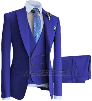 Mood Pulma-Ülikond Meestele Sinine Slim Fit 3 Töö（Jope+Pant+Vest） Kohandatud Pluss Suurus Ametlik Parim Mees Pool Smoking Komplekt