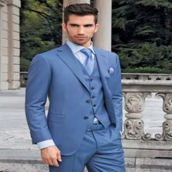 Uute Tulijate Meeste Ülikond Viimane Mantel Pant Kujunduse Bussiness Sobiks Brändi Terno Pulma-Ülikond Sinine (Jakk+Püksid+Vest) Kohandada Tehtud